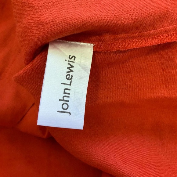 John Lewis Pure Linen Blouse V-neck Orange Red Sleeveless Popover  14 - Picture 4 of 5